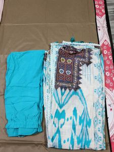Teal & White Printed Kurta  Suit