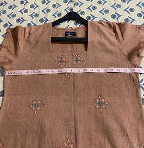 Embroidered Brown Knee Length Kurta