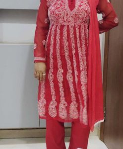Red Embroidered Anarkali Kurti