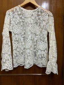 Korean Net/Lace Embroidered Top