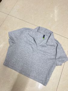 Gray Polo Crop Top