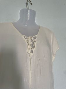 Cream Lace-Up Top
