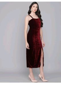 Maroon Velvet Slit Dress