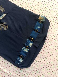 Blue Embellished Sleeveless Top