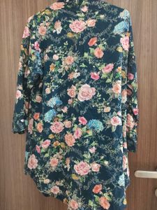 Pink Floral Print Navy Blue Top