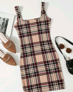 Square Neck Plaid Bodycon Dress