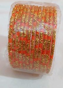 Orange Glass Bangle With Gold Glitter
