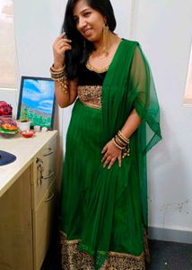 Majestic Green and Black Anarkali M Size