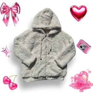 Fuzzy White Hooded Jacket