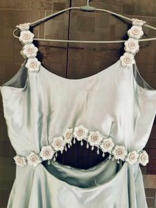 Grey Designer  Partywear Satin Gown