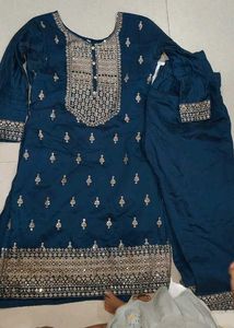 Elegant Teal Embroidered Suit Trouser