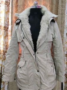 Beige Faux Fur Trimmed Coat