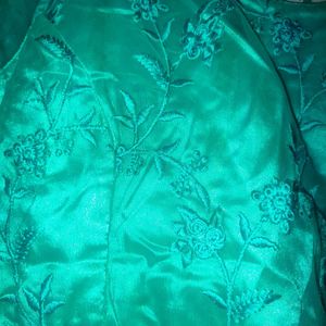 Teal Embroidered Party Long  Dress