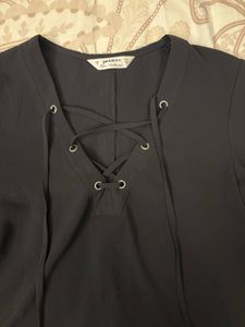 Black Lace-Up Flutter Sleeve Top