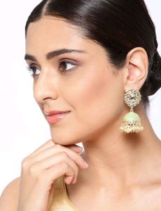 KALINI Gold Plated Jhumka Earrings With Kundan
