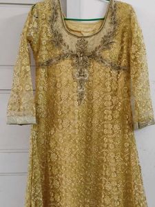Gold Floral Lace Maxi Dress With Bottom