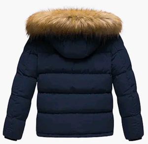 Navy Puffer Coat with Fur Hood New Jecket