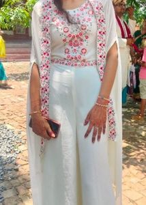 Cream Georgette Festive Cape Sharara Set