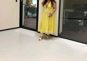 Yellow Lace Dress with Scalloped Hem