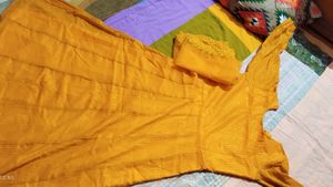 Musturd Colour Long Anarkali With Net Dupatta