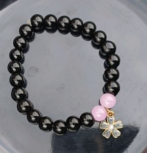 Black Beads Bracelet With Charm