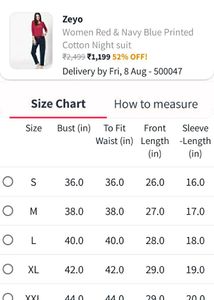 ZEYO Women&#39;s Red&amp;Navy Blue Cotton Night Suit