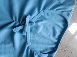 Blue Ribbed Tie-Front Top