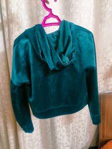 Teal Velvet Zip-Up Hoodie