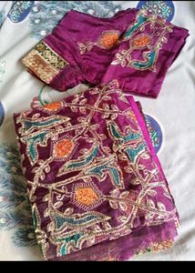 Purple Embroidered Saree with Blouse