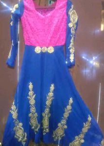 Royal Blue & Hot Pink Embroidered Gown