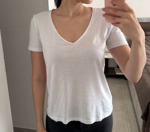 Mango White V-Neck Tshirt