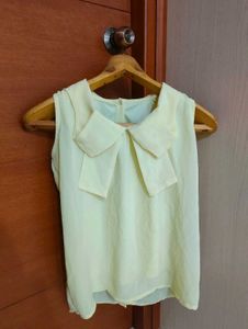 Pastel Yellow Bow Blouse