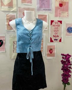 Blue Front Tie Corset Pattern Top