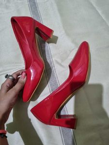 Red Patent Leather Block Heel Pumps