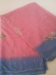 Multi Colour Sky Blue With Pink Saree Georgette