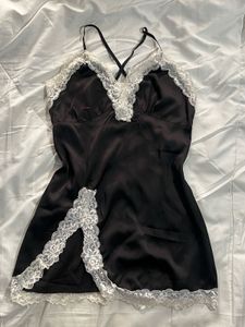 Black Lace Trim Mini Slip Dress