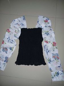 Floral Sleeve Smocked Top