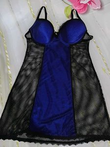 (1004)Blue & Black Mesh Lingerie Dress