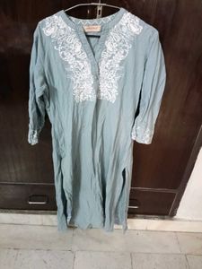 Embroidered Light Blue Kurti and pant set