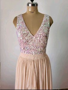 Sequin Top &amp; Ruffle Gown