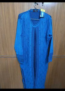 Elegant Blue Knit Cardigan with plazzo