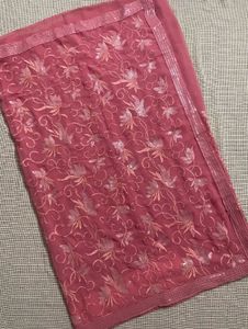 Pink Floral Embroidered And Sequins Saree
