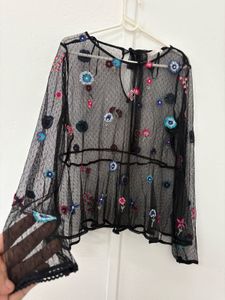 Floral Embroidered Mesh Top