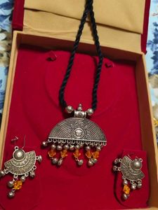 Oxidised Durga Necklace Set With Box