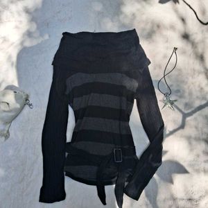 Grunge Y2k Gothic Striped Off-Shoulder Knit Top