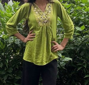 Green Embroidered Top