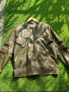 Fine Grain Leather Olive Green Racer Jacket