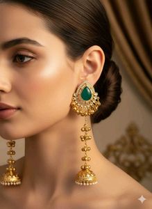 Emerald &amp; Gold Jhumka Earrings