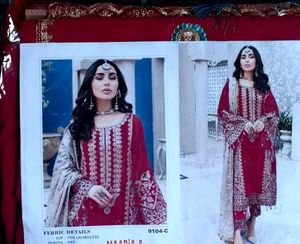 Semi Stitched Pakistani Maroon Embroidered