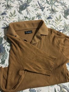 Brown Ribbed Stretchable Top (Can Fit 26 To 36)